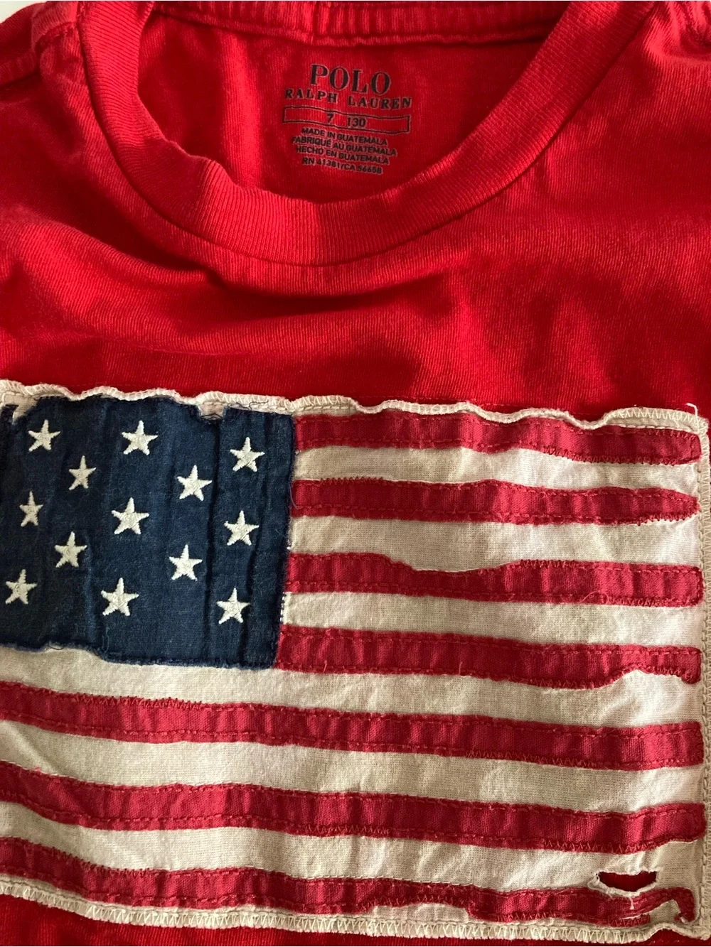 Ralph Lauren 7 130cm American Flag Patch Red Vintage Heritage Kids Tee